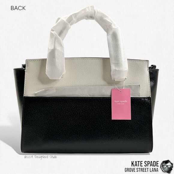 KATE SPADE GROVE STREET LANA LEATHER SATCHEL IN BLACK/CREAM WITH CROSSBODY STRAP - Picture 6 of 14
